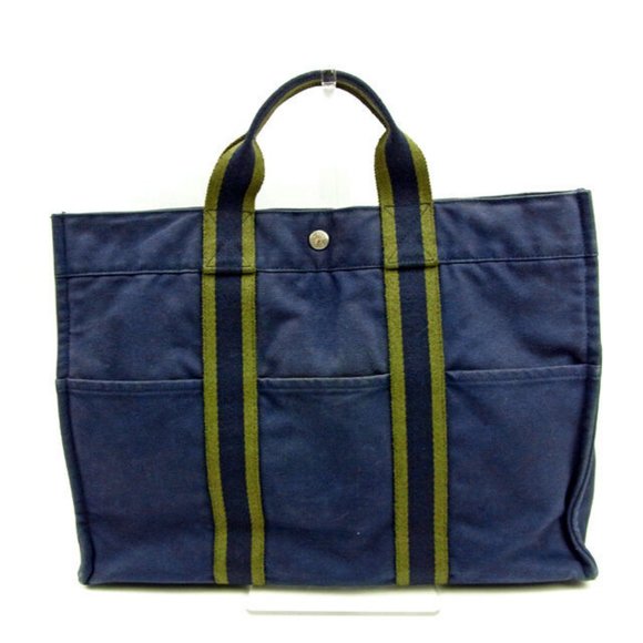 Authentic  Hermes Tote bag Fourre Tout Navy Green Woman Used - Picture 1 of 6